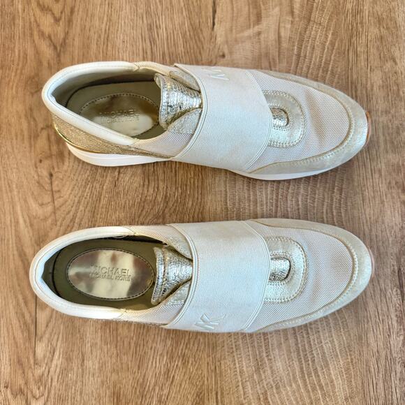 Michael Kors | MK Logo Gold Cream Elastic Mesh Trainer | Women’s Size 7.5 - Picture 4 of 11